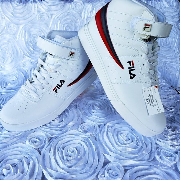 Fila Other - FILA Vulc 13 Men Shoes Sneakers Faux Leather White Navy Red High Top Size 8 M
